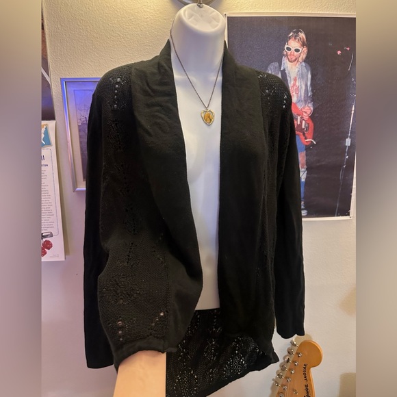 Vintage Belldini black open front cardigan with gorgeous crochet details ৎ୭ - Picture 2 of 4